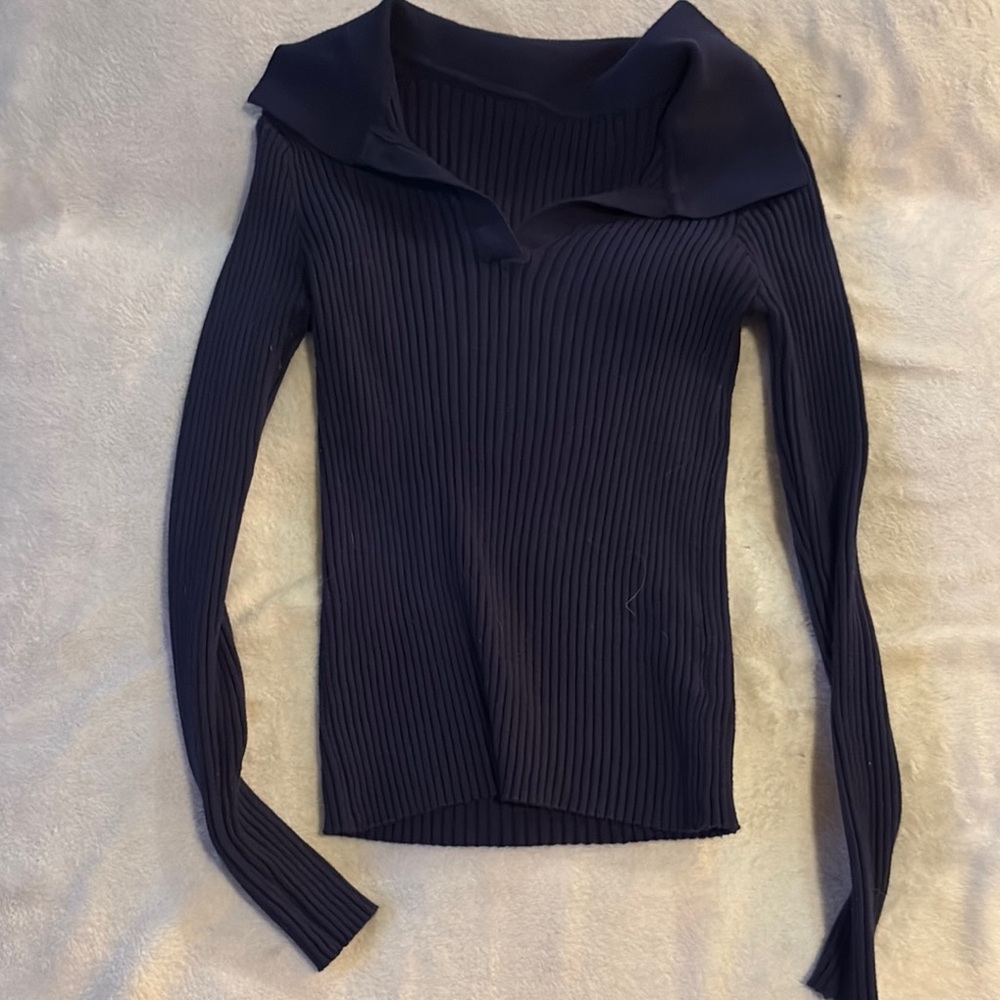 Navy Ribbed Long Sleeve Sweater